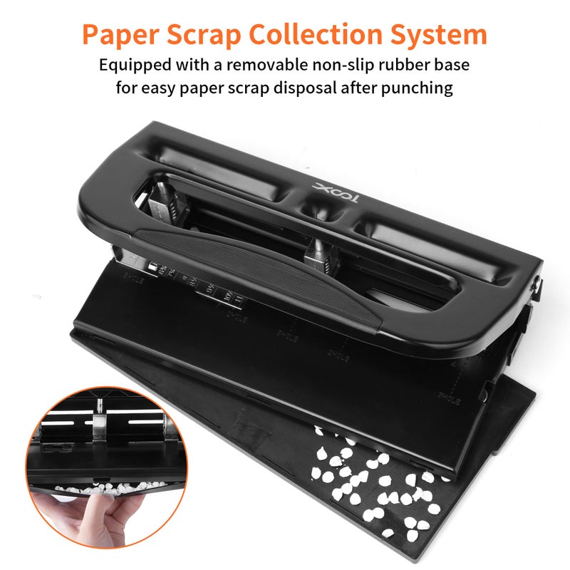 XOOL 3 Hole Punch, Heavy Duty Metal Hole Puncher for 2 or 3 Holes, 9/32"" 7mm Hole Diameter, 40-Sheet Capacity, Adjustable Hole Spacing, Non-Slip Base for Office & School - Image 4